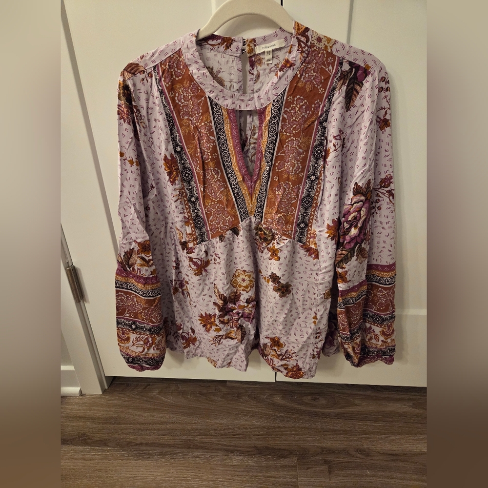 Maurices Purple & Brown Floral Long Sleeve Blouse